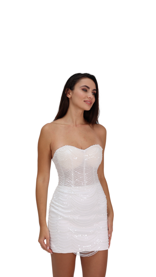 After Glow - Dar Kesim İncili Beyaz Elbise