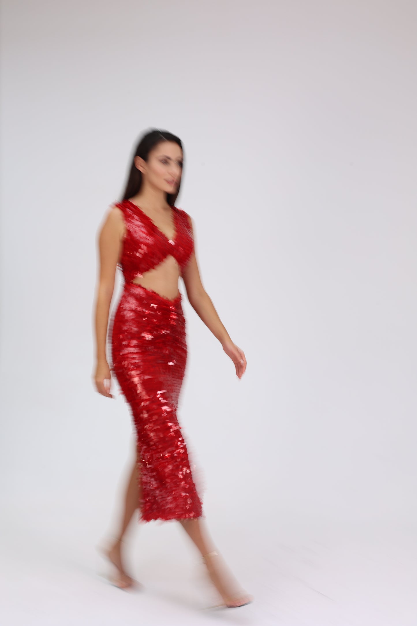 Scarlat Glam - Kırmızı Payetli Gece Elbisesi