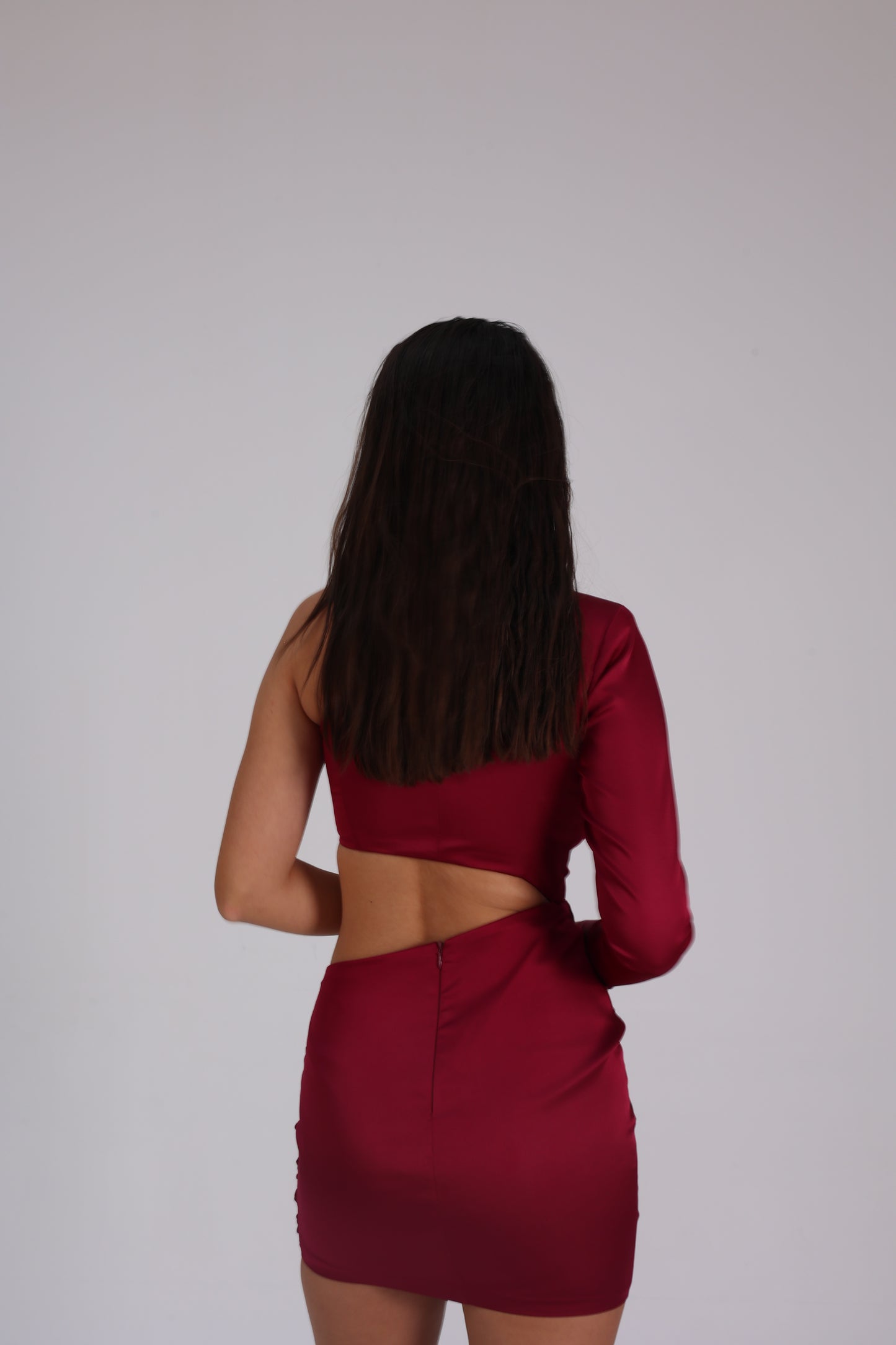 Velvet Cherry - Vişne Rengi Drapeli Gece Elbisesi